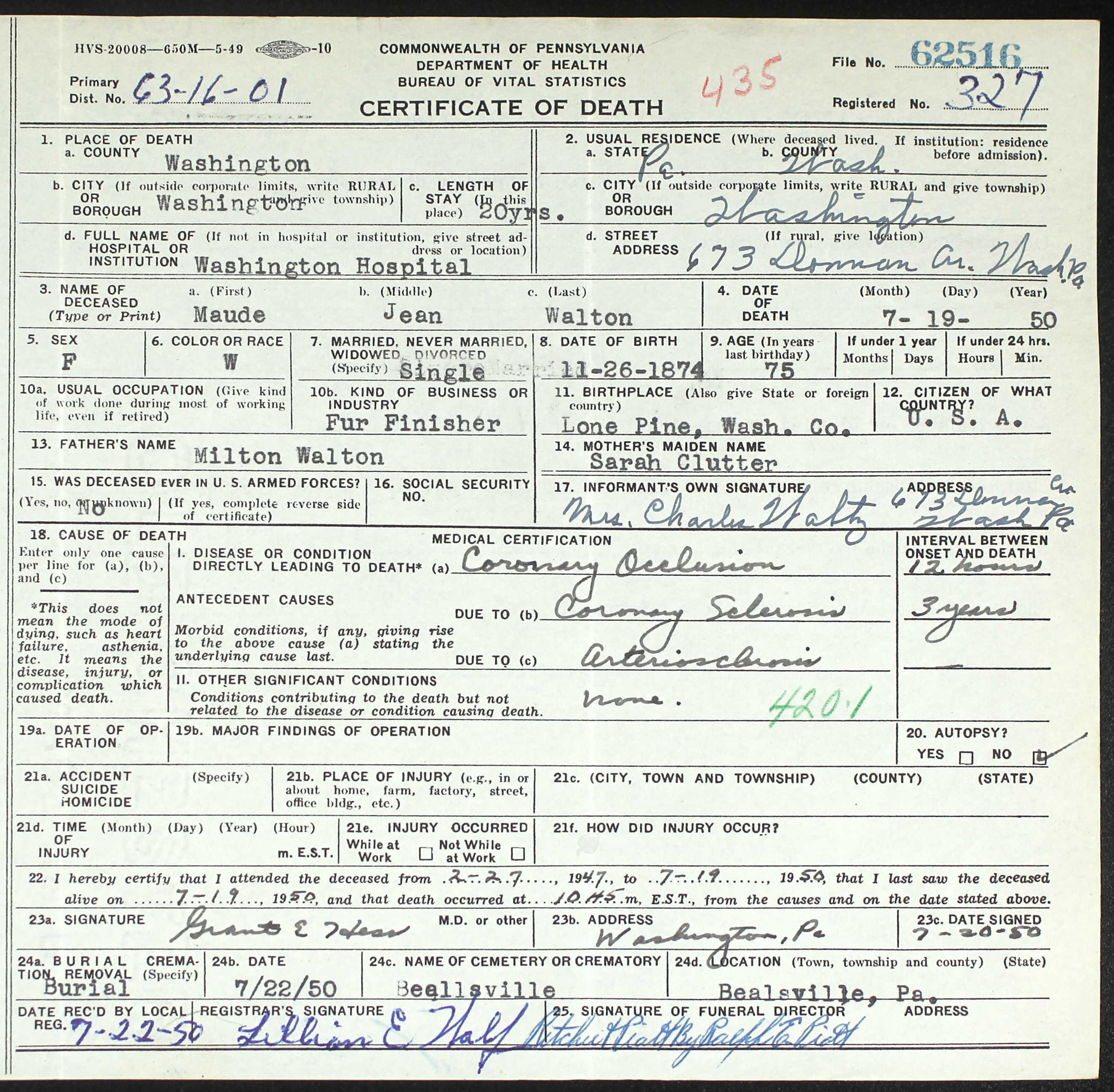 death certificate